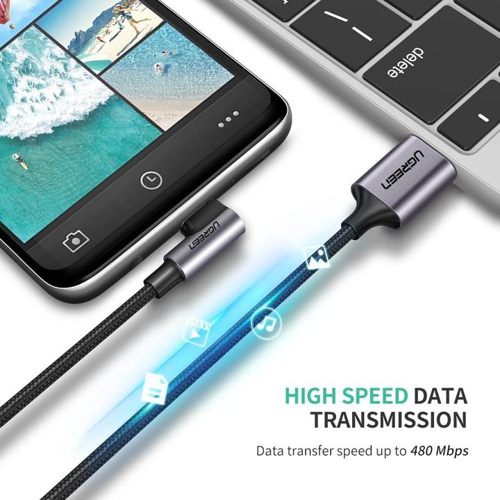 Produktbild Ugreen USB-C gewinkelt zu USB-A 2.0 A 3A Datenkabel (0.50 m, USB 2.0, 18 W)