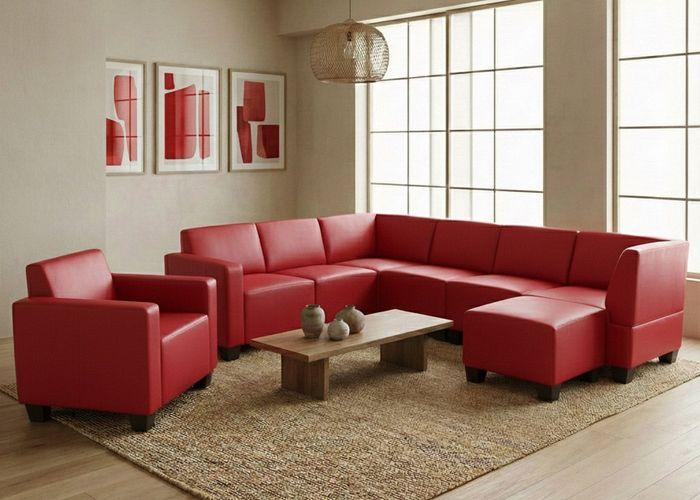 Produktbild Mendler Modular Sofa-System Couch-Garnitur Lyon 6-1-1, Kunstleder, rot (Ecksofa)