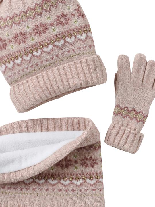 Produktbild Vertbaudet Mädchen Set: Mütze, Rundschal & Handschuhe mit Jacquardmuster und goldenen Details