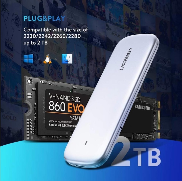 Produktbild Ugreen SSD Gehäuse M.2 NGFF SATA SSD mit 5 Gbit/s USB 3.0 (M.2)