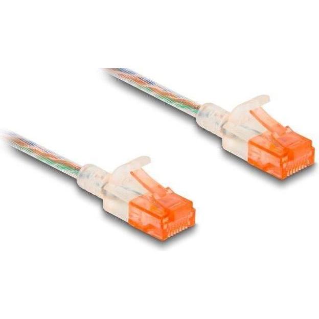 Delock RJ45 Netzwerkkabel Cat.6A U/UTP Slim 0,3 m transparen (U/UTP, CAT6a, 0.30 m), Netzwerkkabel