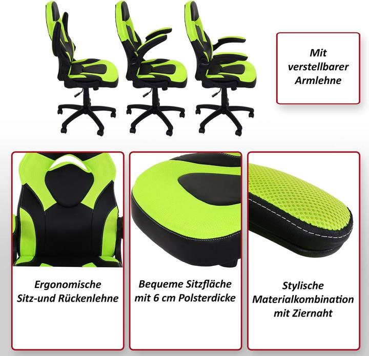 Produktbild Swisshandel24 Bürostuhl HWC-K13, Drehstuhl Gamingstuhl, ergonomisch, verstellbare Armlehne, Kunstleder schwarz-w