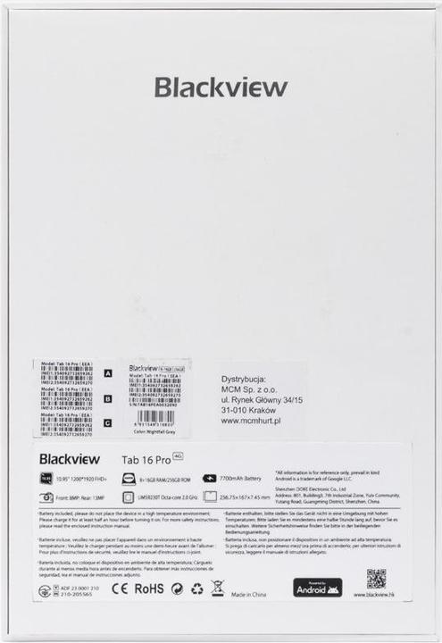 Productafbeelding Blackview TABLET TAB16 PRO 11" 256GB LTE/TAB 16 PRO GRIJS (4G, 11", 256 GB, Grijs)