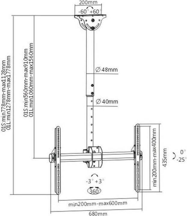 Actual product image Techly Mounting kit (ceiling mount, mounting bracket, telescopic rod) - for flat screens (Ceiling)