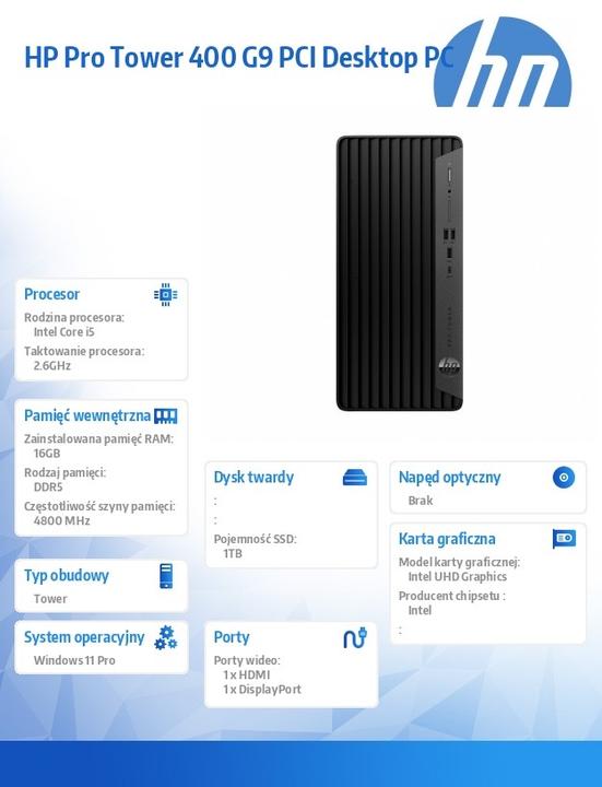 Actual product image HP Pro Tower 400 G9 (1000 GB, 16 GB, Intel Core i5-14500)