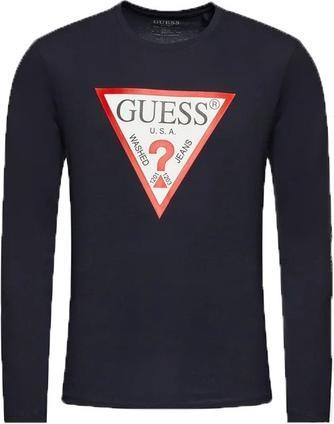 Guess Mens CN LS ORIGINAL Logo Shirt, Navy/White/Red/Black, M