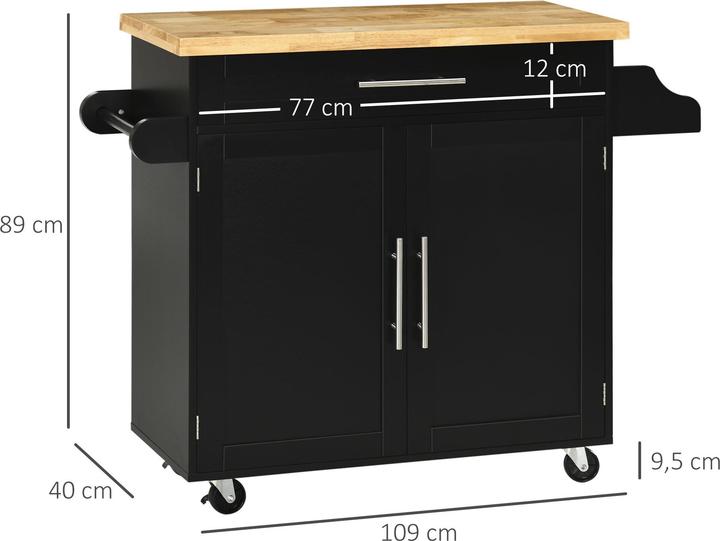 Image du produit Homcom Küchenwagen Gummiholz, MDF Schwarz