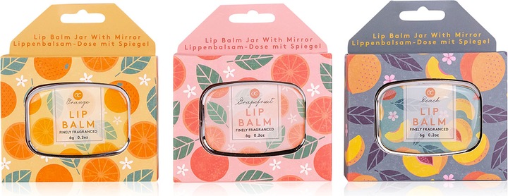 Produktbild Accentra Lippenbalsam ENCHANTED FRUITS in Dose mit Spiegel im Deckel, inkl. Geschenkbox, 6g, 3 Motive/Düfte s