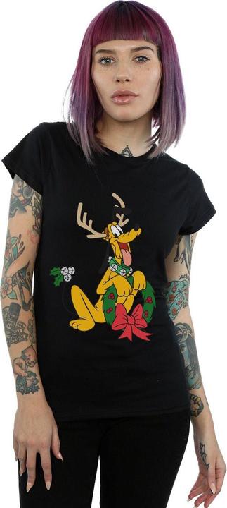Actual product image Disney Womens/Ladies Pluto Christmas Reindeer Cotton T-Shirt (M)