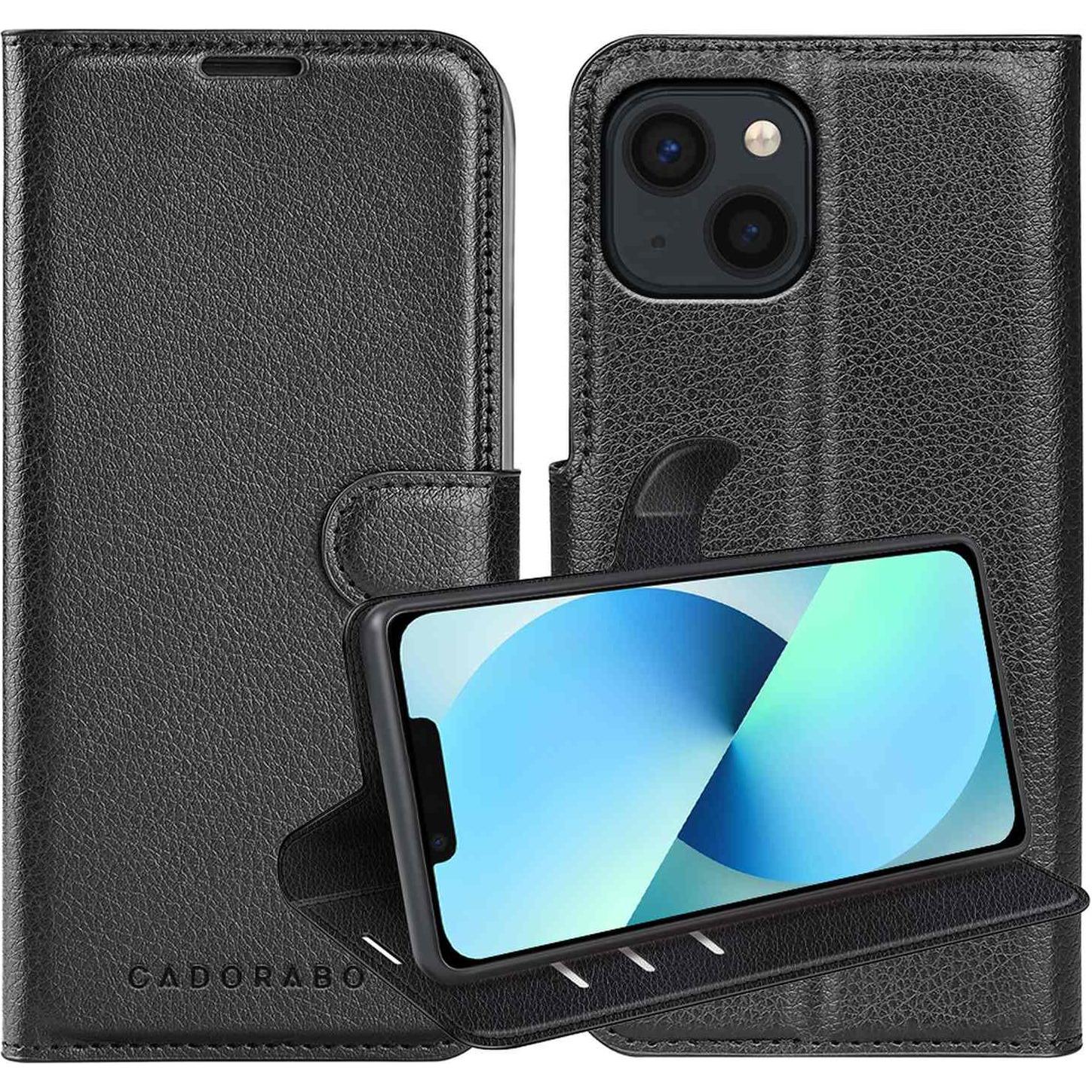 Cadorabo Book Hülle für Apple iPhone 13 mit Standfunktion (Apple iPhone 13), Smartphone Hülle, Schwarz
