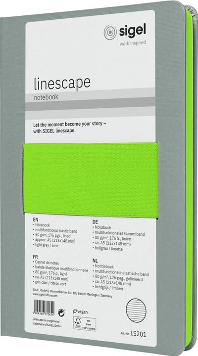 Produktbild Sigel Notizbuch A5 Linescape hellgrau/lime (A5, Liniert, Harter Einband)