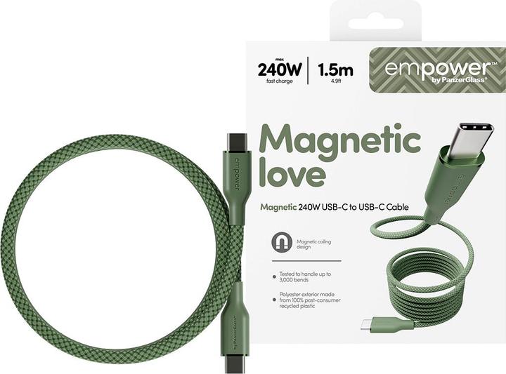 Actual product image PanzerGlass empower™ by ® Magnetic 240W USB-C to USB-C Cable | USB 2.0 | 1.5M | Sage (1.50 m, USB 2.0, 240 W)