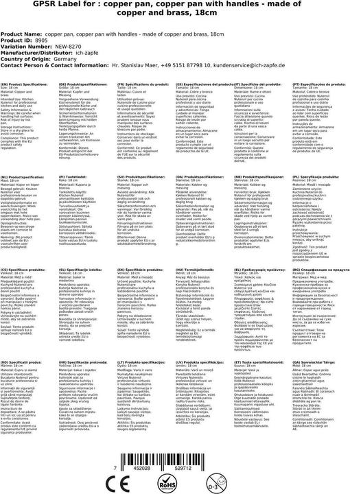 Image du produit Ich-zapfe Poêle à frire en cuivre avec poignées, 18 cm (18 cm, Poêle à frire, Cuivre)