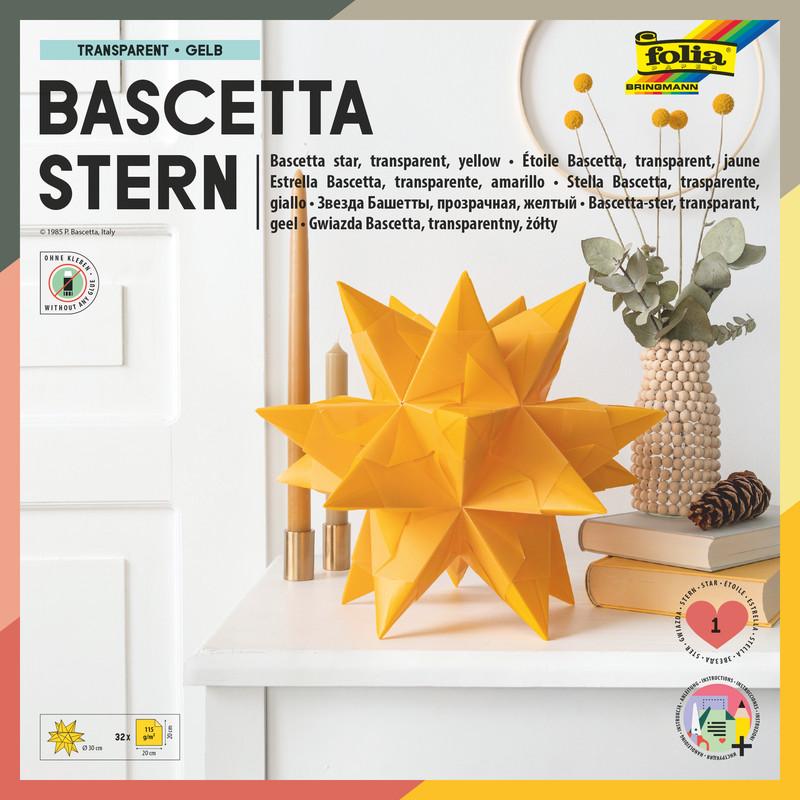Thumbnail - Folia, Bastelpapier, Faltbl„tter Bascetta-Stern, gelb-transparent (32 x)