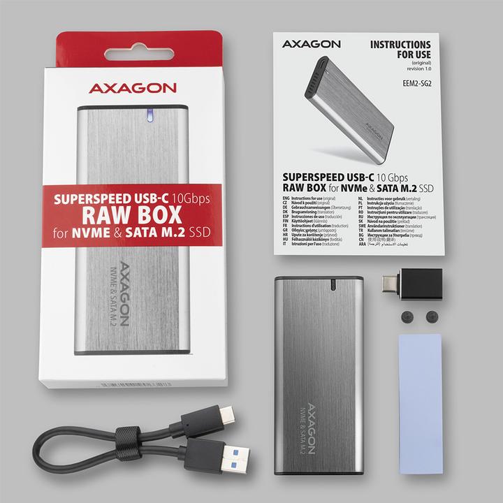 Actual product image Axagon EEM2-SG2 external enclosure for M.2 SSDs USB-C 3.2 Gen 2 (M.2)