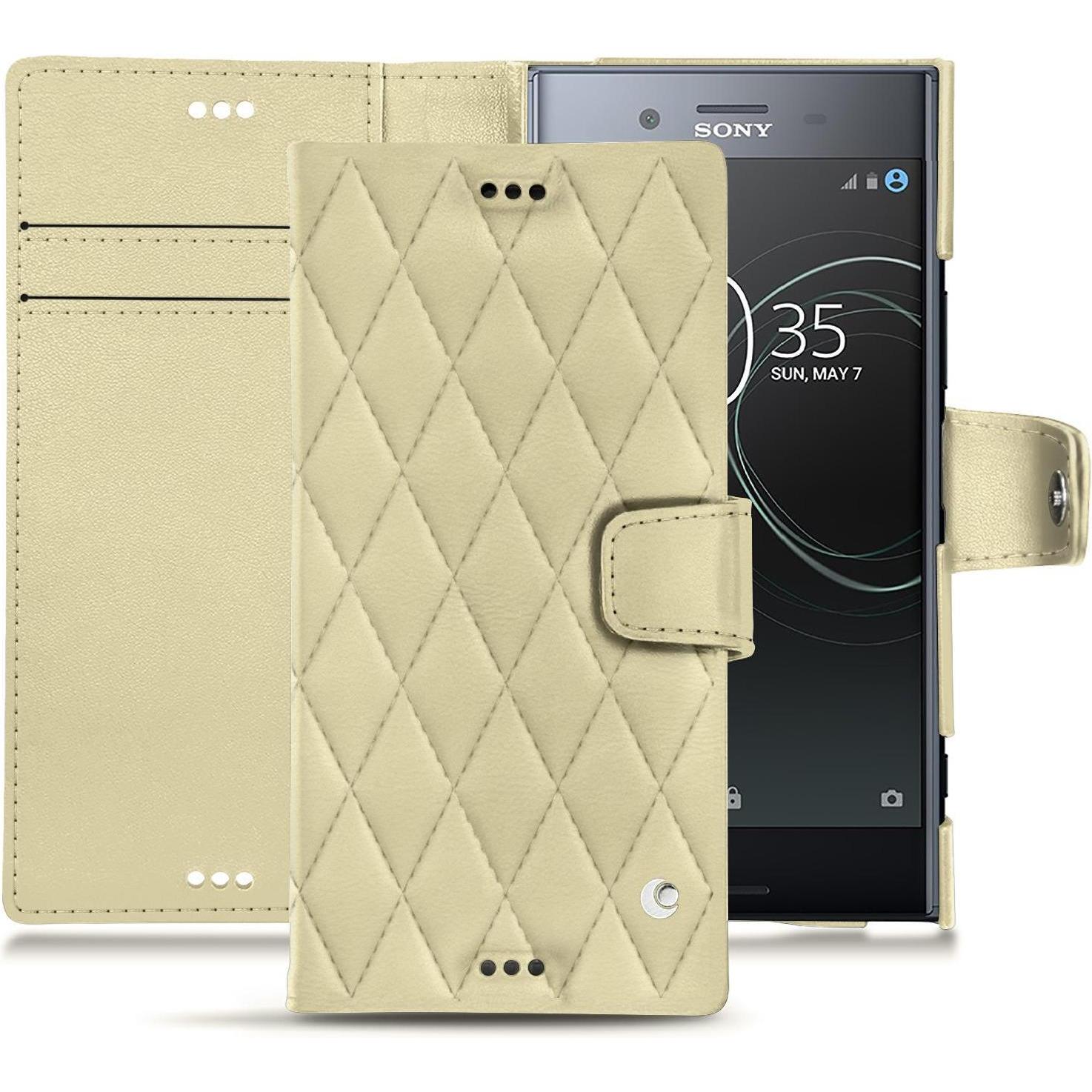 Noreve Lederschutzhülle Wallet (Sony Xperia XZ Premium), Smartphone Hülle, Beige