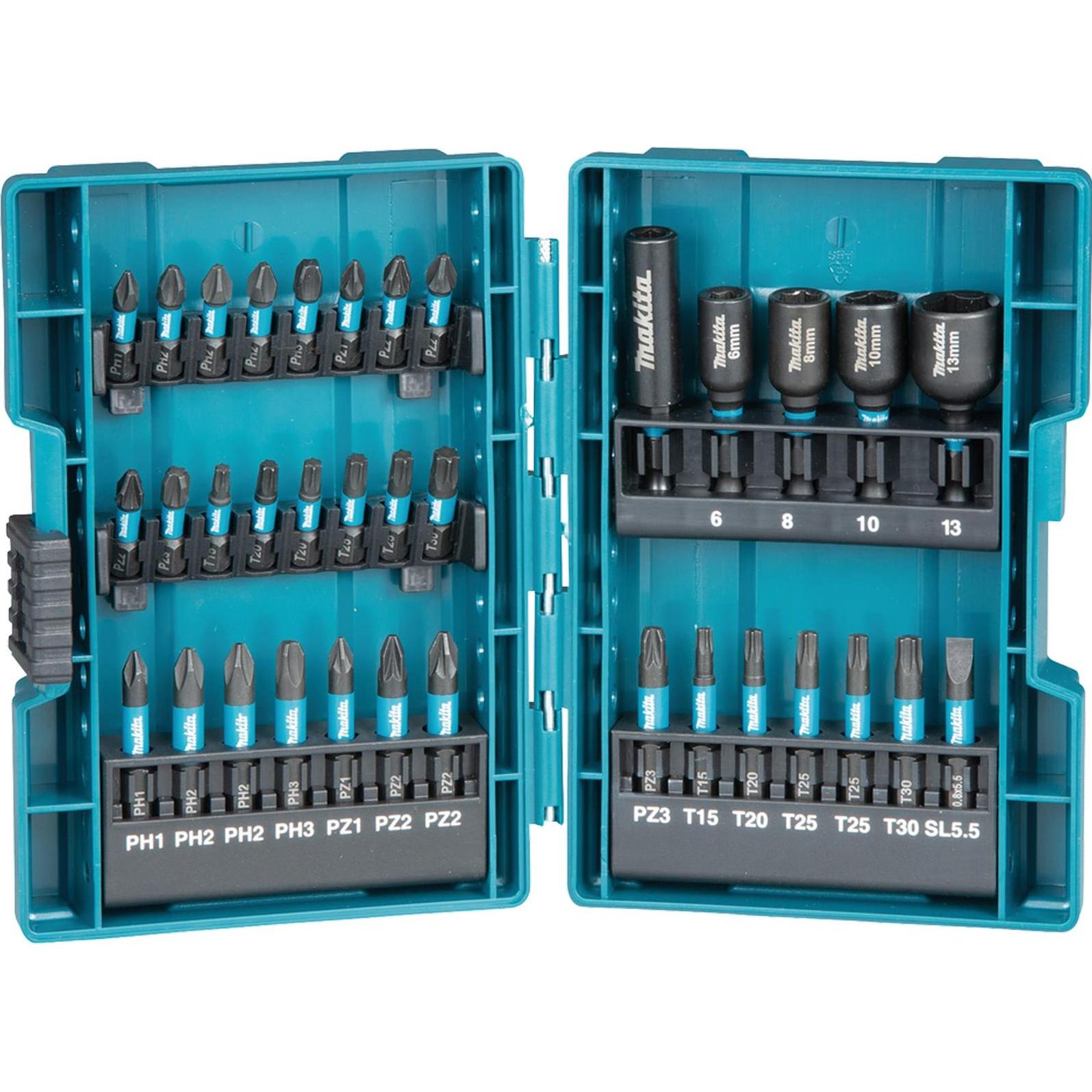 Makita, Chiave a bussola, Set di bit 35 pezzi (Esagono incassato TX, Croce Pozidriv PZ, Croce Phillips PH)