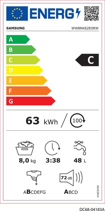 Etichetta energetica Samsung Lavatrice a carica frontale8 kg, C (8 kg, A sinistra)