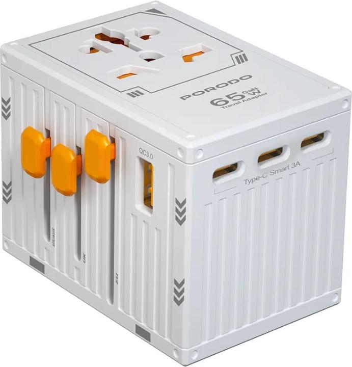 Produktbild Porodo PD65W Universal Travel Adapter Ladegerät - Weiss (65 W, 5 Ports)