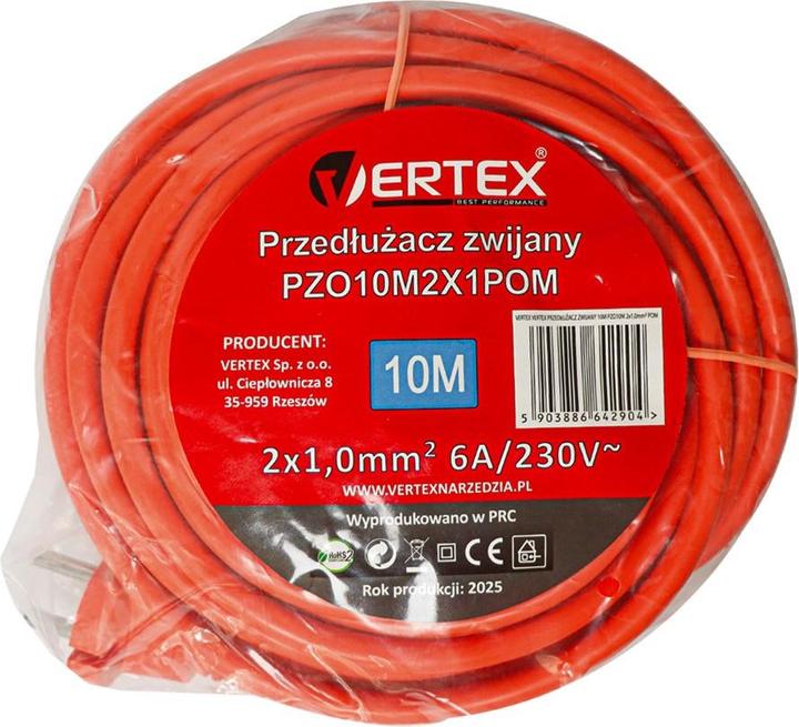 Actual product image Vertex Przedłużacz zwijany 10m PZO10M2x1 0mm (10 m, CEE 7/5)