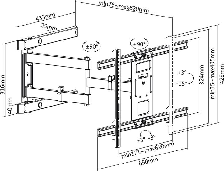 Produktbild LogiLink Klammer für LCD-TV / gekrümmter LCD-TV (full-motion) (Wand, 50 kg, 37" - 70")
