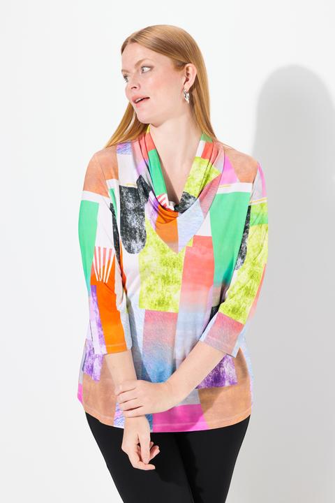 Immagine prodotto Ulla Popken Maglia in tessuto fluente con stampa, scollo a goccia e maniche a 3/4 (50, 52)