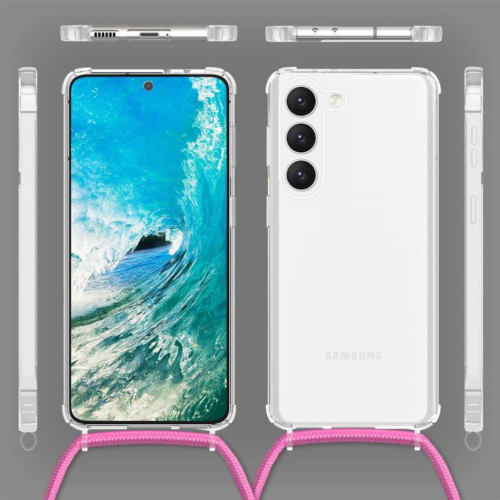 Actual product image Nalia Clear hybrid case with chain to hang around the neck