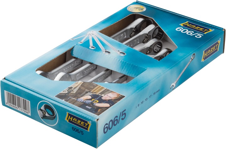 Productafbeelding HAZET Ratelringsleutelset (8 mm, 10 mm, 13 mm, 17 mm, 19 mm)