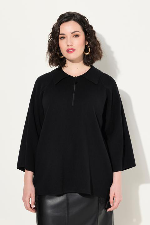 Immagine prodotto Ulla Popken Maglione con cuciture decorative, collo polo, zip e maniche a 3/4 (50, 52)