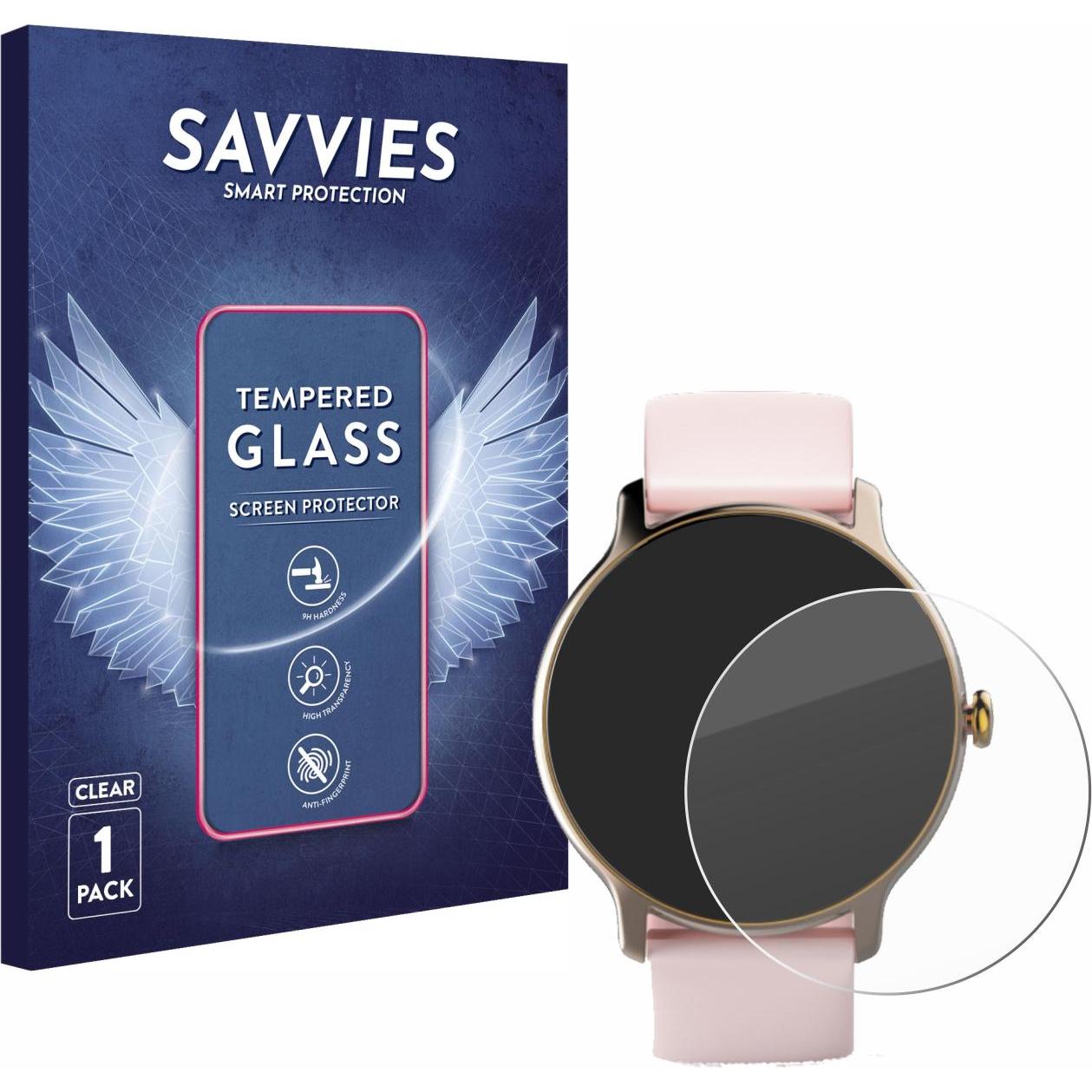 Savvies Panzerglas Schutzglas Displayschutz, Smartwatch Schutzfolie, Transparent