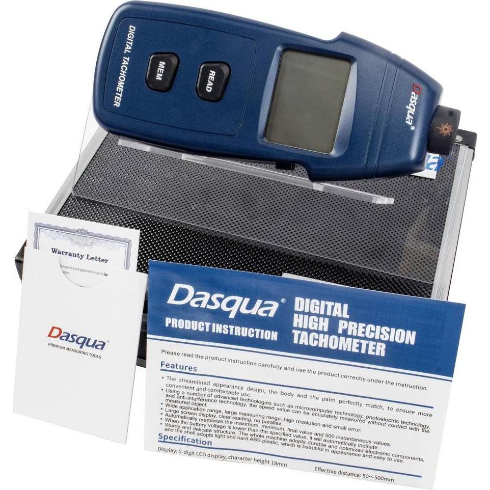 Dasqua Digitaler Drehzahlmesser 2.5–99999 U/min (Messgerätkoffer), Messtechnik