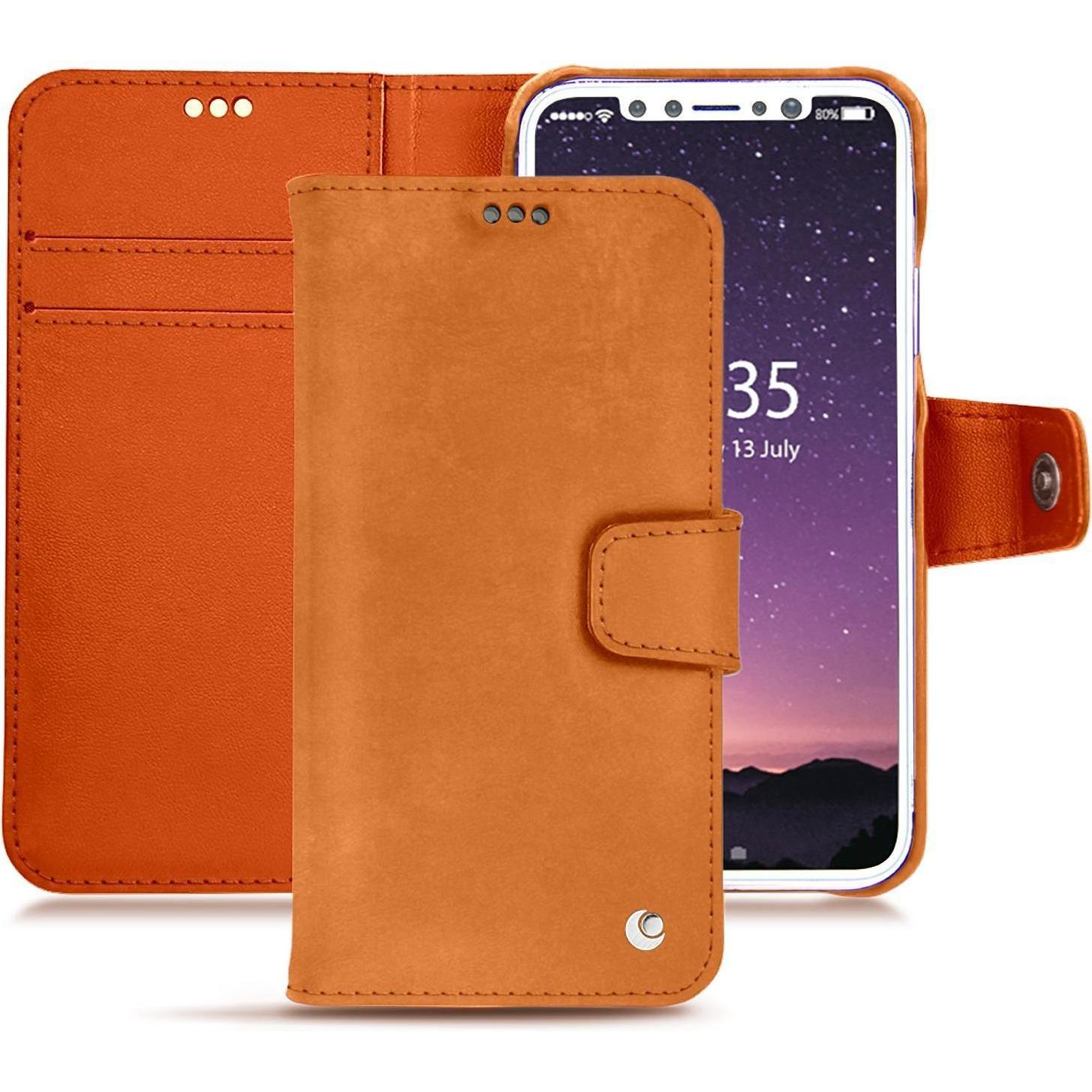 Noreve Lederschutzhülle Wallet (Apple iPhone XS), Smartphone Hülle, Orange