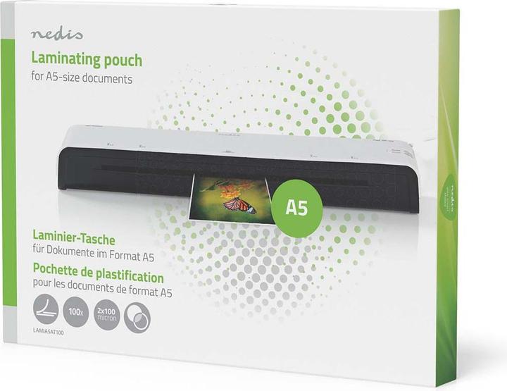 Produktbild Nedis Laminierfolie | A5 | Dicke: 100 µm | verpackt zu: 100 Stück | PET | Transparent (A5, 100 Stk., 100 µm)