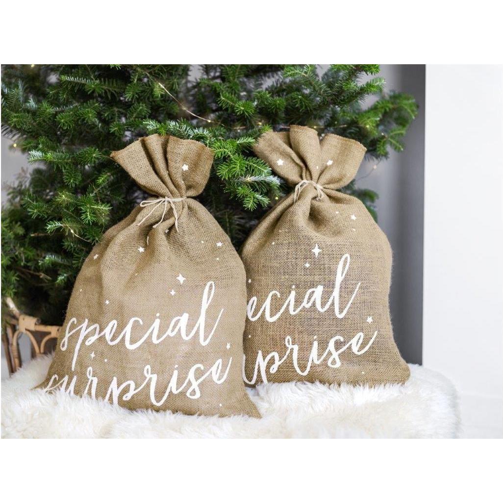 Thumbnail - Partydeco, Geschenkverpackung, Geschenkbeutel Special Surprise Beige/Weiss (Geschenkbox, 1 x)