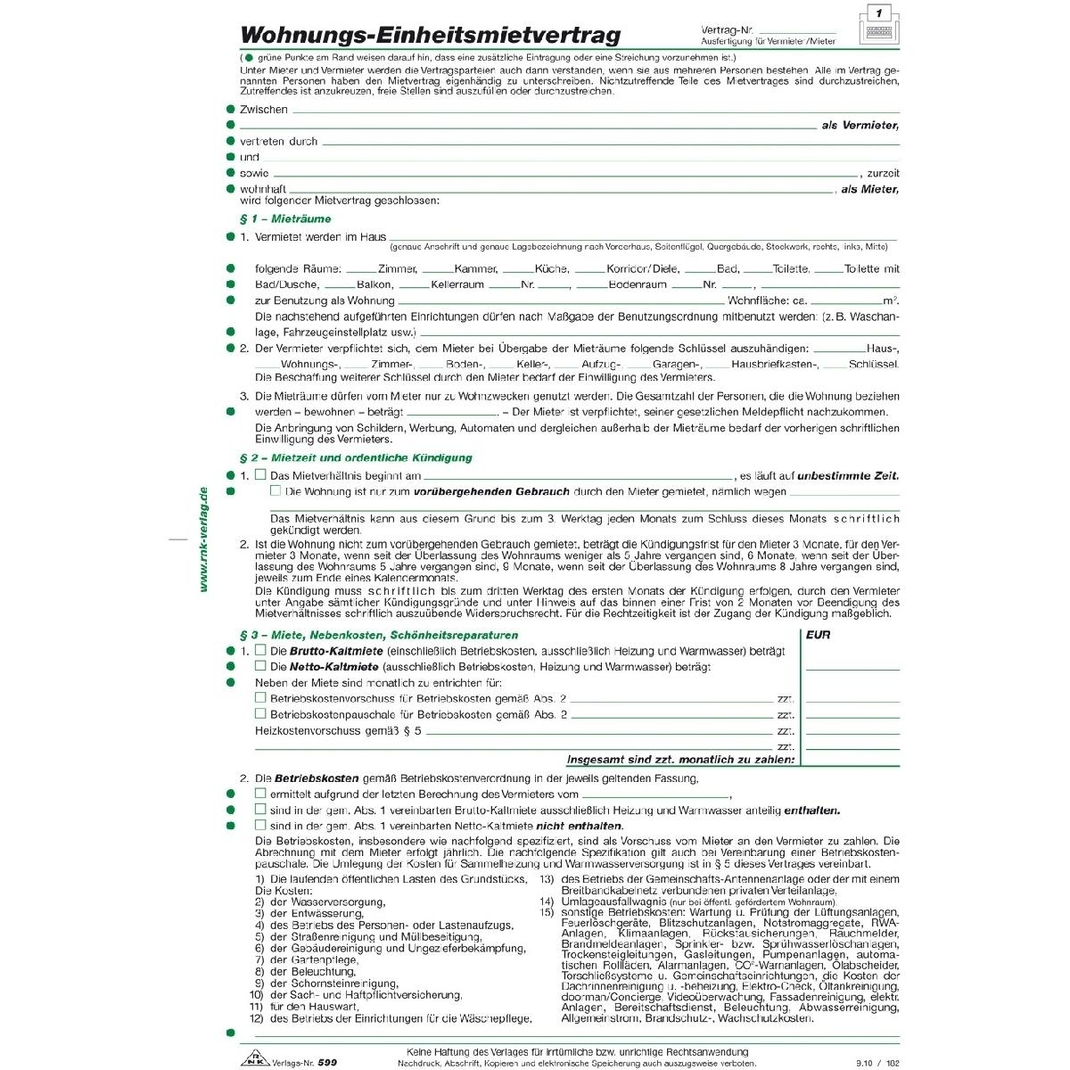 Thumbnail - Rnk, Formular, Mietvertrag Formular Papierformat: DIN A4 selbstdurchschreibend: Nein (4 x)