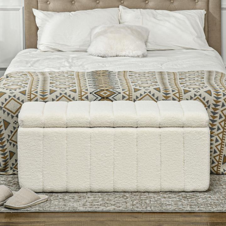 Image du produit Homcom Sitztruhe Polyester, Eukalyptusholz Cremeweiss (45 cm)