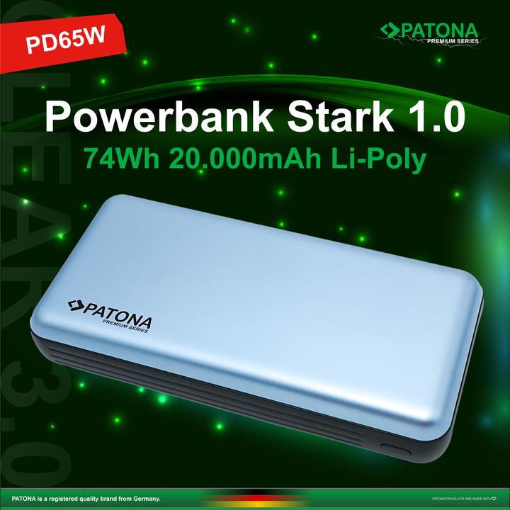 Produktbild Patona Powerbank USB-C/ Ligh. 65W 20000 (20000 mAh, 65 W, 74 Wh)