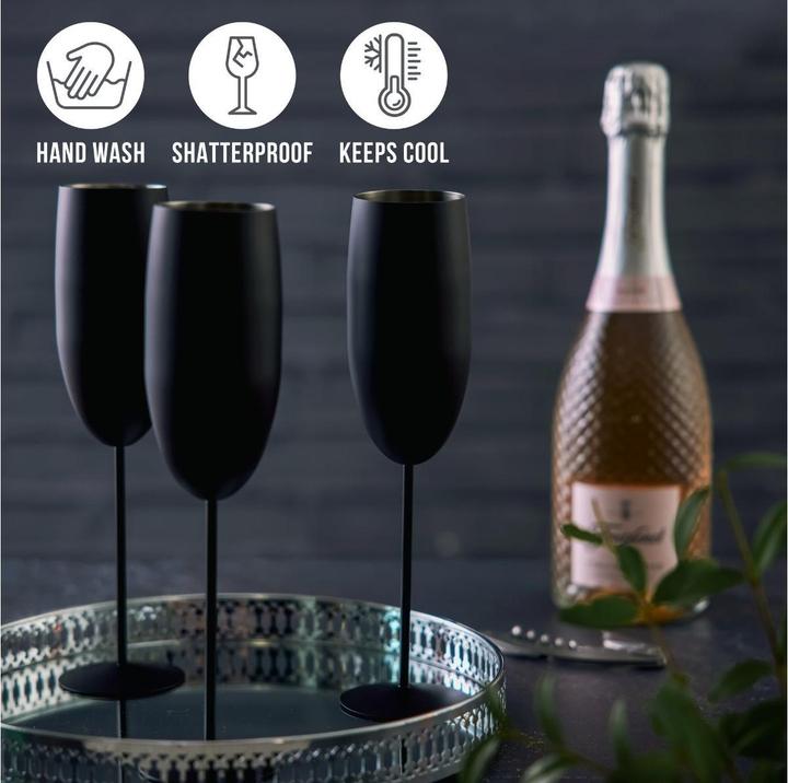 Produktbild Oak & Steel 4 Edelstahl Sektglaeser Geschenkset (28.50 cl, 4 Gläser, Sektgläser)