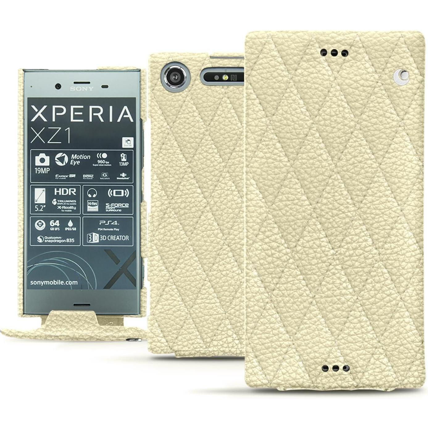 Thumbnail - Noreve Lederschutzhülle vertikal (Sony Xperia XZ1), Smartphone Hülle, Beige