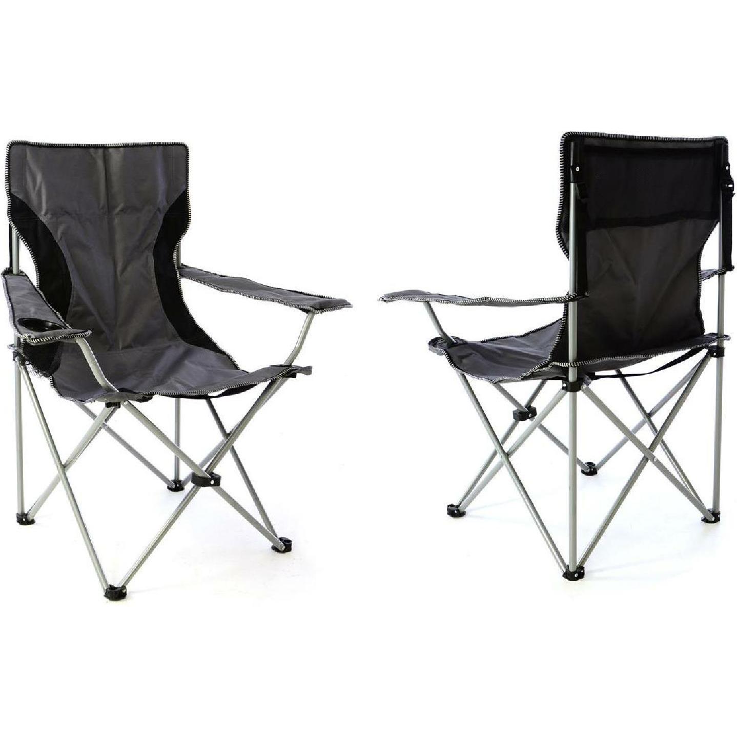 VCM, Gartenstühle, 2er Set Campingstuhl Faltstuhl grau schwarz Armlehne Getränkehalter Angelstuhl