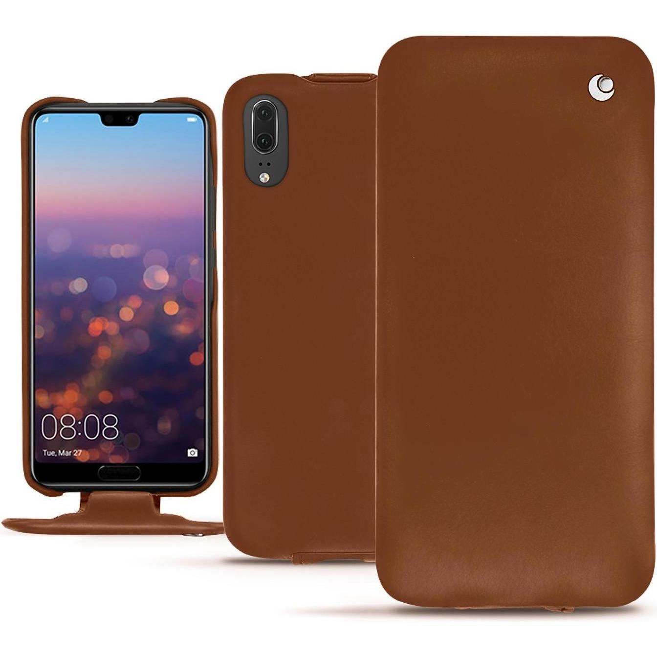 Noreve Lederschutzhülle vertikal (Huawei P20), Smartphone Hülle, Braun