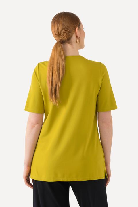 Image du produit Ulla Popken T-shirt avec broderies, silhouette en A évasée, col tunisien et manches courtes (50, 52)
