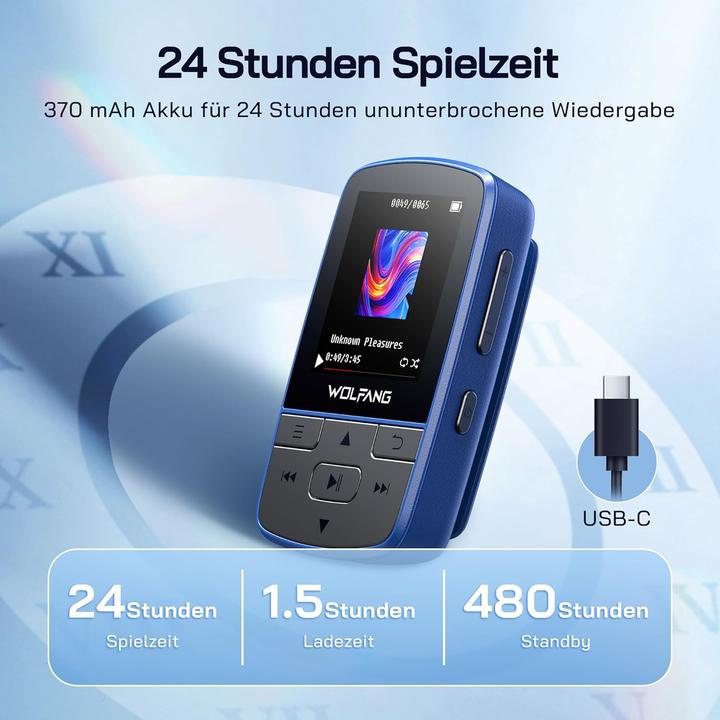 Actual product image Wolfang MP3-Player mit Bluetooth 5.2 & Sportclip (64 GB)