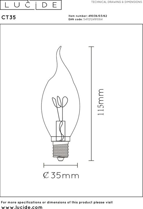 Actual product image Lucide E14 (E14, 3 W, 165 lm, 1 x, G)
