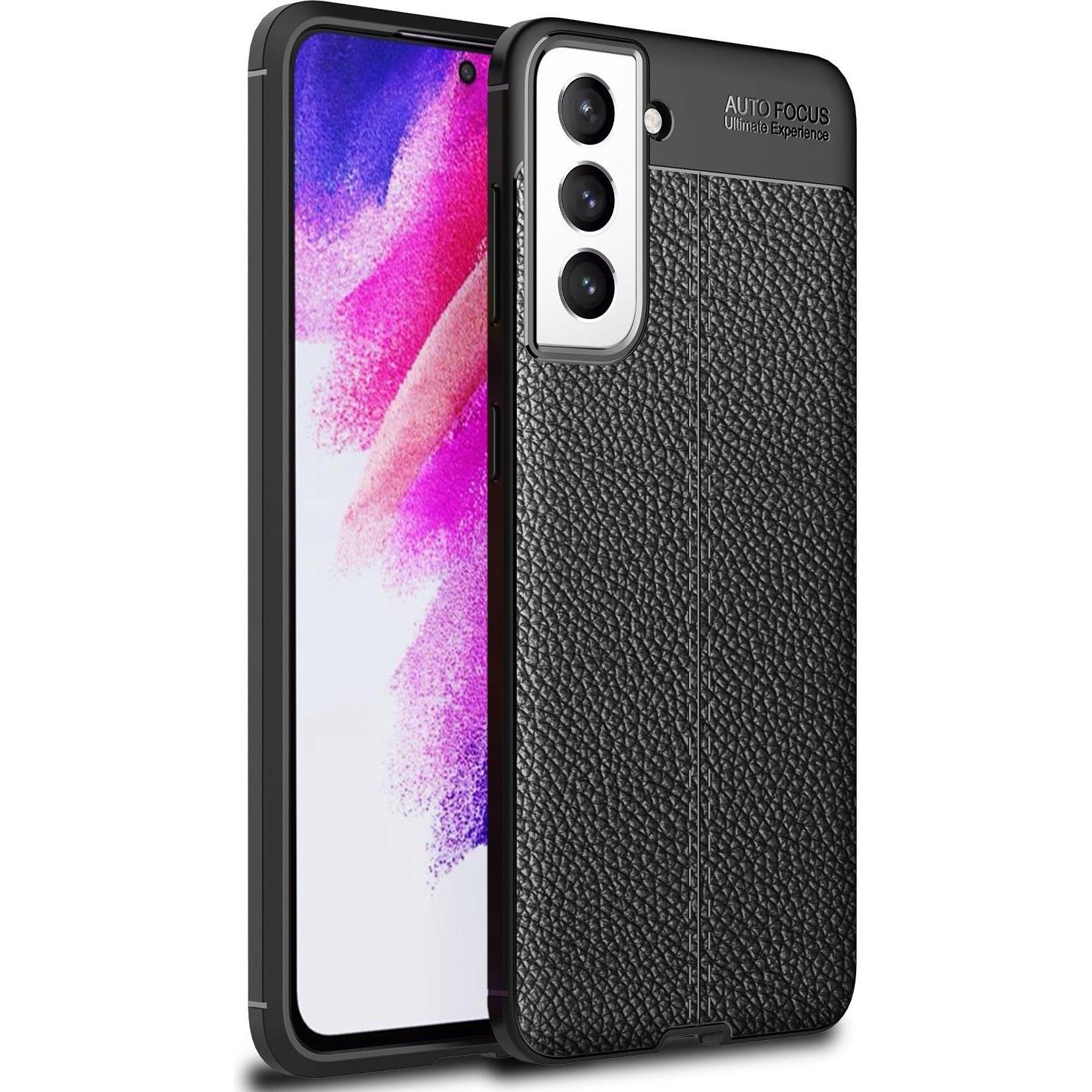 Nalia Leder Look Silikon Handyhülle (Samsung Galaxy S21 FE), Smartphone Hülle, Schwarz