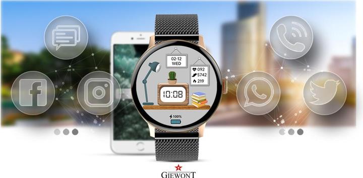 Immagine prodotto Giewont Smartwatch da donna GW330-4 Oro Rosa Polvere Cinturino in Silicone + Bracciale Nero (42 mm)