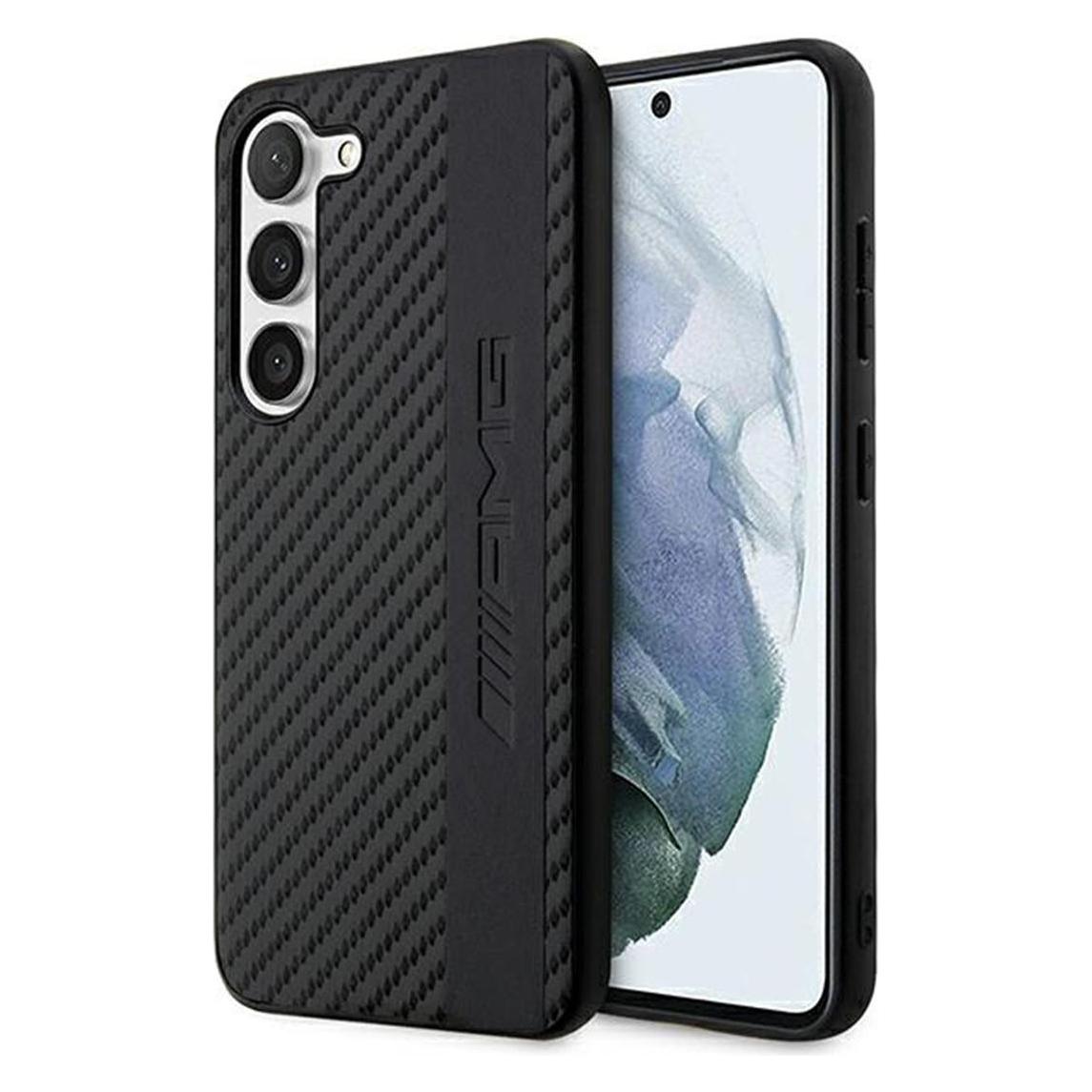 Mercedes Amg AMHCS23SBLSCA S23 S911 Czarny/black Hardcase Carbon Stripe&Embossed (Samsung Galaxy S23), Smartphone Hülle, Schwarz