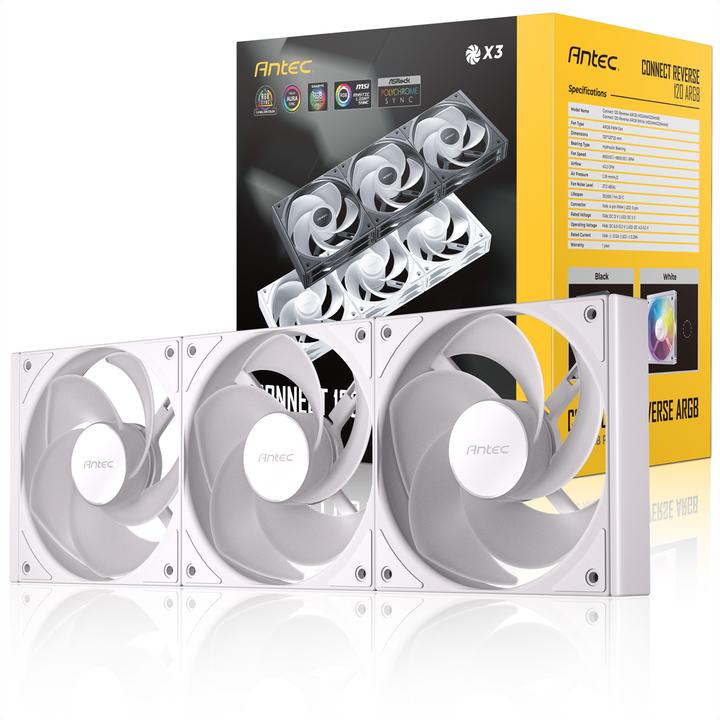Actual product image Antec Connect 120 Reverse ARGB PWM Wit set van 3 (120 mm, 3x)