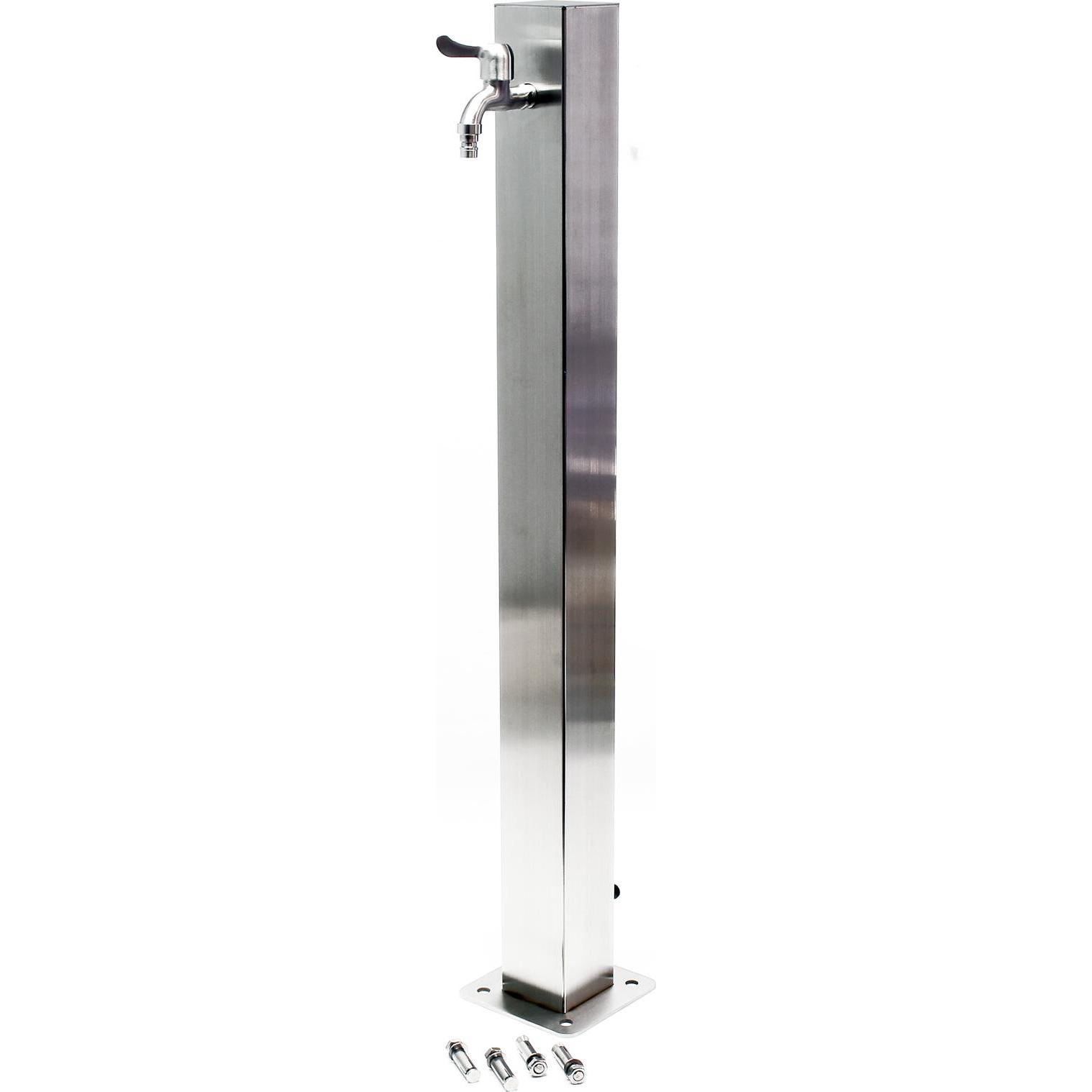 Wiltec, Regentonne + Erdtanks, Wasserzapfstelle 95 cm Wassersäule Edelstahl eckig Garten Zapfsäule