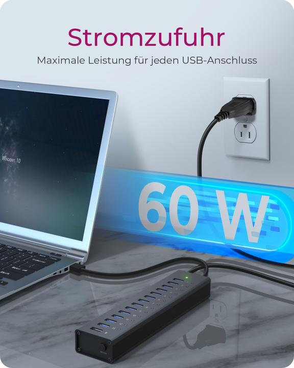 Image du produit Icy Box Hub 13 ports avec port USB Type-A et 1x port de chargement, IB-AC6113 (USB-B, 13 ports)